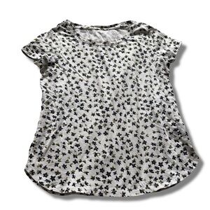 Cleo Organic Cotton Floral Tee | White & Blue | Size S Petite | Soft